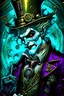Placeholder: Steam Punk joker DC Comics, in the style of Alphonse Mucha, dramatic lighting, Highly Detailed, photorealism, hdr, 16k, octane effect,