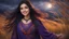 Placeholder: Hyper Realistic Close-up-face-view of a Beautiful Young Happy Pashto Girl with beautiful-eyes & long-black-hair smiling & wearing purple-&-orange-embroidery-dress-with-black-shawl whirling with breeze, tall-grass along with a thick-tree on mountain top & cloudy-moonlight at night showing dramatic & cinematic ambiance