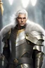 Placeholder: Male Tan Human, White Hair, Handsome Face, King Crown, Dark Heavy Armour, Black colour theme, Dark Background