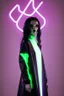 Placeholder: painting by koson ohara and marta bevacqua, portrait of a beautiful goth woman with long black hair, wearing a plastic raincoat, purple neon lighting, 8k, high quality, highly detailed