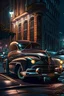 Placeholder: Un automóvil clásico con modificaciones estilo realista, por las calles de una ciudad en la noche