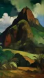 Placeholder: A brown mountain surrounded by rocks painted by Paul Gauguin