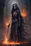 Placeholder: a skeletal figure draped in robes woven from night, observed the kneeling warrior with eyes like smoldering embers. The whispers of countless souls swirled around her, a constant, morbid hum that underscored the finality of her domain.