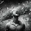 Placeholder: A black and white image of a man screaming with his eyes covered. His head is surrounded by a flock of birds, professional camera (zoom), Canon EOS R5, edge lighting, cinematic lighting, translucency, extrusion and gradient value change, specular attenuation and contrast, strong ambient occlusion overlay, depth parallax, photorealistic, 4K, 3D, realism, hyperrealism, macro detail and clear texture, good lighting, detailed texture, modern photography style, 3D, 4D, 4K --2:3