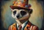 Placeholder: Imagine an anthropomorphic meerkat with a harlequin hat ,by Judith Leyster. in the style of August Macke, John Blanche. Modifiers: oil on canvas vibrant imperial colors hyperrealistic ultra detailed crisp quality whimsical muted colors Decadent 64K, UHD, HDR, HQ anthropomorphic face dark, gloomy, mysterious ©Miwi metallic bronze accents