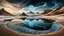 Placeholder: Abstract Landscape with surreal iced desert, mountains, iced water, reflections, sharp lights and shadows . The scene features circles, lines and ovals, all enhanced by overlapping, adding depth and dimension. In the scene old bones lying in sand in the right side. The sky is dramatic, filled with swirling dark clouds , creating an intense atmosphere. The color palette consists of rich, deep hues, watercolor and dark ink, like a dark dream