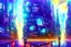 Placeholder: Futuristic cyberpunk street, planet in the sky, impressionism painting