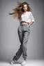 Placeholder: full body portrait of a girl fashion model flowing hair,pretty pants and top, perfect face,sport shoes, photo studio lights