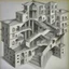 Placeholder: A building in 3 axis with stairs upside down and in several spacial dimensions and directions by artist "Escher" and "Tichenor"