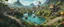 Placeholder: in the style of Dali and Bosch : a beautiful surreal outdoor countryside summer scene with hills, pathways, stairways, streams, waterfalls, water-wheels, intricate dwellings, & an outdoor surrealist market with many weird animals. A small flock of dream-like sky-fish fly high in the far distance : very high detail, photorealistic, epic cinematic, 8K, Large depth of field