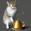 Placeholder: chat potté qui boit une tisane