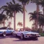 Placeholder: 1980's aesthetic vaporwave palm trees and spheres and bmw