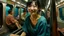 Placeholder: Neoclassicism 2 japanese woman smiling sitting in metro realistic cote d'azur painting colorfull