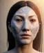 Placeholder: Simetric Realistic image portrait. Sweet woman head traditional japanese porcelain mask. Smooth. Dark ambient. Cold. God light. 4k resolution, intricate details, ornate details, soft lighting, unreal engine 5.