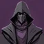 Placeholder: warlock, dark grey mask, ash purple robe, dark, ominous, ash purple, grey background, profile picture, simplistic design