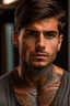 Placeholder: European, tan male, with brown hair, brown eyes, tattoos