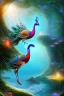 Placeholder: mystical beach, peacock, mystical, dreamlike, romanticism, fine detail, high quality, raining, rain droplets, beautiful colors, soft lighting, fish,