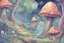 Placeholder: water color style for teenagers in other planet adventure mystery weird cretures trees and mushrooms exiting colorful