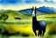 Placeholder: A happy llama stands in a pasture. Watercolour