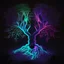 Placeholder: two trees with roots connected dark neon