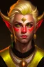 Placeholder: young man tiefling with white blonde hair and gold jewelry, wearing white and gold, demon eyes with no pupils