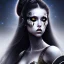 Placeholder: black long hair lady warrior top black eyes under the Stars