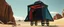 Placeholder: guy standing inside futuristic scifi glass totem pyramid coffin on wheels