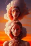 Placeholder: a painting of clouds in orange sunset, Albert Hofmann, textured, anatomically correct, beautiful woman perfect face, green eyes, sharp focus, highly detailed. desolate background. the royal tenenbaums