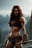 Placeholder: Barbarian character, animal hide armor, physically fit, tribal tattoos, scars, washboard abs, red facepaint, red hair, dark eyeshadow, intricate eyeliner, soft round eyes, beads in hair, 8k resolution, cinematic smooth, intricate details, vibrant colors, realistic details, masterpiece, oil on canvas, smokey background