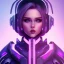 Placeholder: Cute girl face, Sci-fi character, purple backlight, pink and purple, scifi suit, profile, purple background, pink lighting