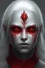 Placeholder: Portrait of a human like creature with crimson red skin,shining white hair and eyes