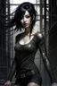 Placeholder: pretty girl, aged 15, black hair, dystopia, athletic, digital art, black bodysuit