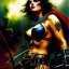 Placeholder: portrait oil on canvas, beautiful punk busty female Barbarian Warrior,green eyes, ,minimal armor,comic book cover, mystical colors,insanely detailed,realistic,intrincate detail, 16k resolution, masterpiece,Frank Frazetta,Alex Horley, Simon Bisley