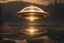 Placeholder: golden flying saucer traveling in the galaxy, transparent, crystal with lights, starry sky, beautiful extraterrestrial being in levitation, over a lake, finely tuned detail, ultra high definition, 8 k, unreal engine 5, ultra sharp focus