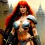 Placeholder: portrait beautiful face Red Sonja, busty,ancient metal armor balanciaga fashion clothe painting by gaston bussiere, greg rutkowski, yoji shinkawa, yoshitaka amano, tsutomu nihei, donato giancola, tim hildebrandt, oil on canvas, cinematic composition, extreme detail,fit full head inside picture,16k