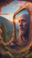 Placeholder: very detailed wanted poster, spray paint, body with dark outline, portrait of bald man inside snail house psychedelic sunset in carpathians montains sun set ,bokeh like f/0.8, tilt-shift lens 8k, high detail, smooth render, down-light, unreal engine, prize winning