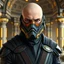 Placeholder: star wars bald male corellian jedi wearing gunmetal grey and black old republic armored flightsuit and breath mask with gold and metallic red trim inside the jedi temple, centered head and shoulders portrait, hyperdetailed, dynamic lighting, hyperdetailed background, 8k resolution, volumetric lighting, light skin, fully symmetric details