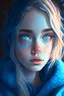 Placeholder: warm and cozy vibes art girl with blue eyes