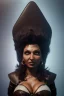 Placeholder: Pam Grier as evil queen in black leather, leather, busty, cleavage, angry, stern look. character design by cory loftis, fenghua zhong, ryohei hase, ismail inceoglu and ruan jia. unreal engine 5, artistic lighting, highly detailed, photorealistic, fantasy