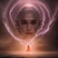 Placeholder: photoreal twenty-year-old Daenerys Targaryen goddess as powerful elf lightning wizard with glowing eyes in heavy purple orange fog water wall by lee jeffries, octane render, 8k, high detail