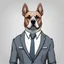 Placeholder: make one realistic business dog that are made of shapes and have a suit on