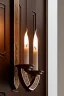 Placeholder: antique wall sconce with burning candle, close up photography, wood, on white background, ultra detailed, geometric details, in the style Medieval , Canon EOS, 35mm lens, 8k, photorealistic, --ar 2:3