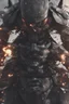 Placeholder: close up of a cybernetic samurai in action, half machine, half man, fighting, chaos and smoke background, 8k, highly detailed and realistic