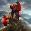 Placeholder: Fat Robin from DC Comics stands on a mountain, realistic, midjourney, dramatic light, close up, smoky background, cinematic