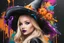 Placeholder: Dove Cameron as a beautiful Halloween witch. graffiti art, splash art, street art, spray paint, oil gouache melting, acrylic, high contrast, colorful polychromatic, ultra detailed, ultra quality, CGSociety