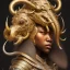 Placeholder: Sango fantasy, fantasy magic, intricate, sharp focus, illustration, highly detailed, digital painting, concept art, matte, art germ and Paul Lewin and Kehinde Wiley, masterpiece black elephant head bronze monkey Asian African girl nice breast Hawaiian hair turquoise golden waves