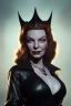 Placeholder: Lauren Bacall as evil queen in black leather, leather, busty, cleavage, angry, stern look. character design by cory loftis, fenghua zhong, ryohei hase, ismail inceoglu and ruan jia. unreal engine 5, artistic lighting, highly detailed, photorealistic, fantasy