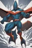 Placeholder: A superhero suit with a sleek and powerful, with a shark-inspired design. It would have a dark blue colour scheme, sharp lines, and a fin-like cape, representing his strength and determination.