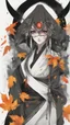 Placeholder: bits of color, furistic Sketch book, hand drawn, dark, gritty, realistic sketch, Rough sketch, mix of bold dark lines and loose lines, bold lines, on paper, hu tao, ghost girl, genshin impact, eyes mask, leaves, animals, runes, dark theme,