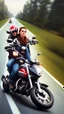 Placeholder: A couple speeding on a motorcycle realistic